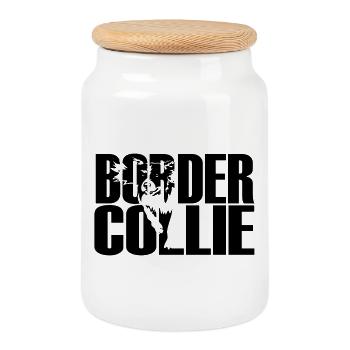 Border Collie - Boîte à biscuits avec couvercle en bois - blanc - Devant