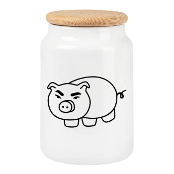 Piggy - Dessin animé de ferme drôle - Boîte à biscuits avec couvercle en bois - blanc - Devant