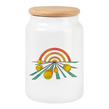 Heu Landschaft Feld Illustration cool retro - Keksdose mit Holzdeckel - Weiß - Vorne