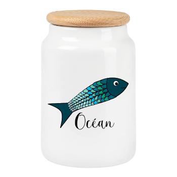 OCEAN. SEA. ECOLOGY. SARDINE. FISH. - Cookie Jar with Wooden Lid - white - Front