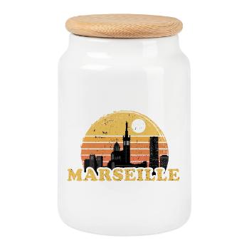 Marseille Couché de soleil Cadeau Vintage - Boîte à biscuits avec couvercle en bois - blanc - Devant