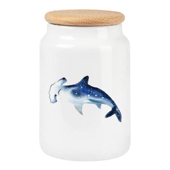 Hammerhead Shark Watercolor Watercolor Shirt - Cookie Jar with Wooden Lid - white - Front