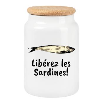 Liberez les sardines - Boîte à biscuits avec couvercle en bois - blanc - Devant