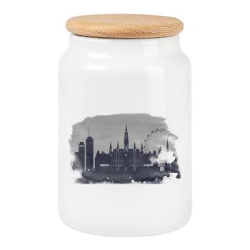Vienna Skyline Watercolor Silhouette - Cookie Jar with Wooden Lid - white - Front
