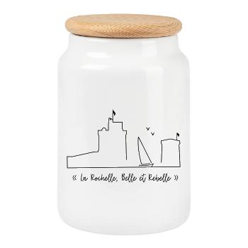 La Rochelle design marron - by Nicolas Poitevin - Boîte à biscuits avec couvercle en bois - blanc - Devant