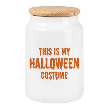 this is my halloween costume - Cookie Jar with Wooden Lid - white - Front