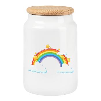 Regenbogenbogen mit Wolken und Sternen - Keksdose mit Holzdeckel - Weiß - Vorne
