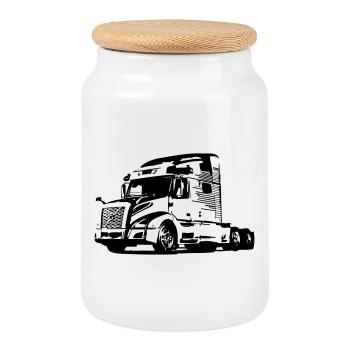 Trucker LKW US - Keksdose mit Holzdeckel - Weiß - Vorne
