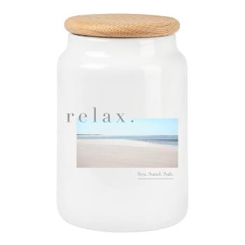 Relax – Sea Sand Salt - Keksdose mit Holzdeckel - Weiß - Vorne