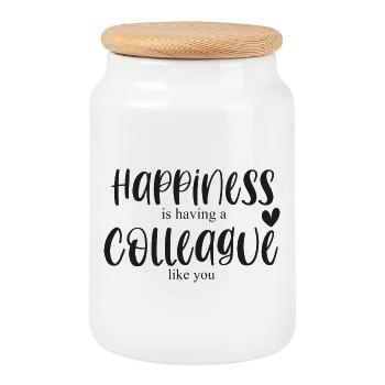 Colleague & Colleague Happiness Work Birthday Thank you - Cookie Jar with Wooden Lid - white - Front