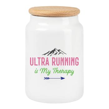 Ultra Running is My Therapy - Cookie Jar with Wooden Lid - white - Front