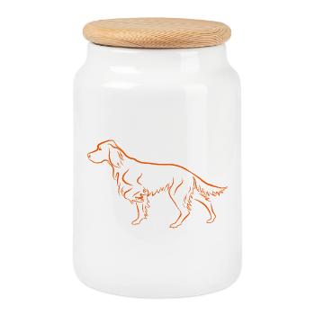 Setter above in orange - Cookie Jar with Wooden Lid - white - Front