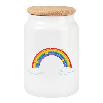 Heller Cartoon Regenbogen mit Wolken - Keksdose mit Holzdeckel - Weiß - Vorne