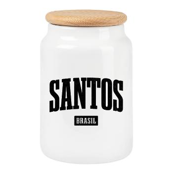 Santos Brasil Bold Schriftzug - Keksdose mit Holzdeckel - Weiß - Vorne