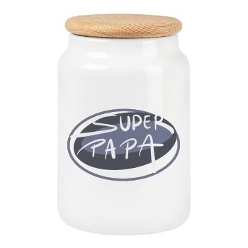 Super papa - Boîte à biscuits avec couvercle en bois - blanc - Devant