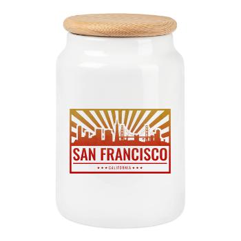 San Francisco sunset skyline - Cookie Jar with Wooden Lid - white - Front