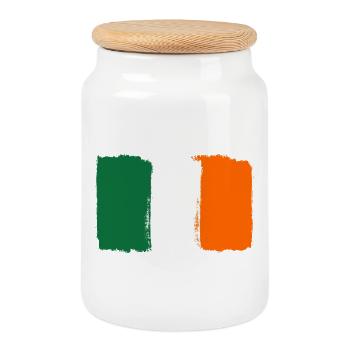 Ireland flag used look - Cookie Jar with Wooden Lid - white - Front