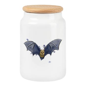 Bat - Cookie Jar with Wooden Lid - white - Front
