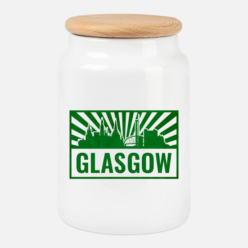 Glasgow Skyline Siebdruck - Keksdose mit Holzdeckel - Weiß