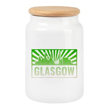 Glasgow Skyline Grunge Green - Cookie Jar with Wooden Lid - white - Front