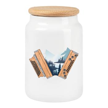 Styrian Harmonica Home Winter | ZiachON! - Cookie Jar with Wooden Lid - white - Front