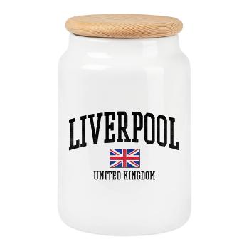 Liverpool UK Flag Style - Cookie Jar with Wooden Lid - white - Front