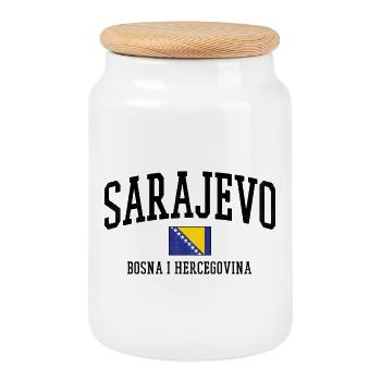 Bosnia Flag Art Balkans - Cookie Jar with Wooden Lid - white - Front