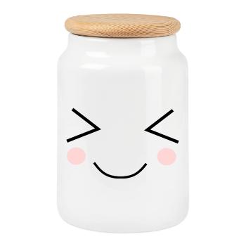 Visage Kawaii Drôle - Boîte à biscuits avec couvercle en bois - blanc - Devant