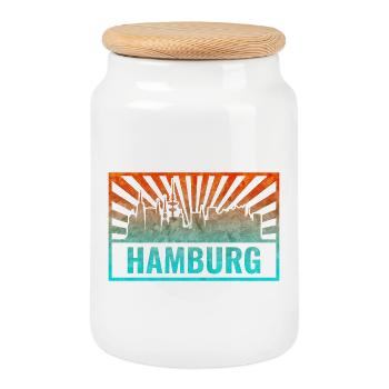 Hamburg Skyline Gradient - Cookie Jar with Wooden Lid - white - Front