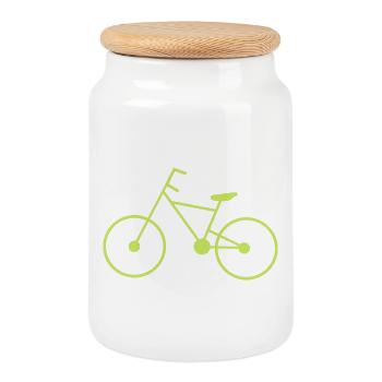 Bicycle green cyclist cycling - Cookie Jar with Wooden Lid - white - Front
