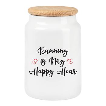 Laufen ist meine Happy Hour - Keksdose mit Holzdeckel - Weiß - Vorne