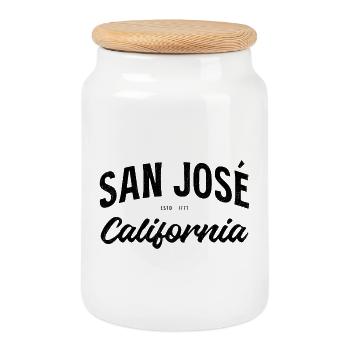 Conception de l’année de la Fondation à San Jose, Californie USA - Boîte à biscuits avec couvercle en bois - blanc - Devant