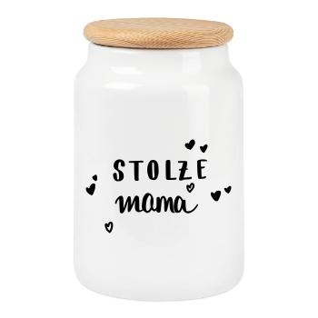 stolze Mama - Keksdose mit Holzdeckel - Weiß - Vorne