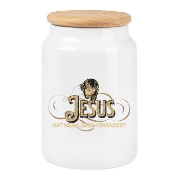 Jesus Lebensverändert Vintage Stil - Keksdose mit Holzdeckel - Weiß - Vorne