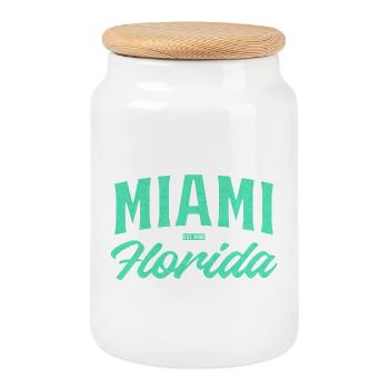 Miami Florida Teal Font - Cookie Jar with Wooden Lid - white - Front