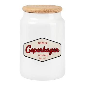 Copenhagen Denmark Est. 1167 Vintage Graphic - Cookie Jar with Wooden Lid - white - Front