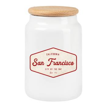 San Francisco Vintage Sign - Cookie Jar with Wooden Lid - white - Front