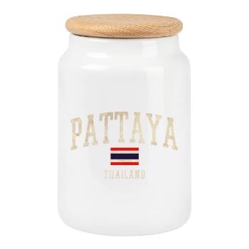 Pattaya Thaïlande Écriture Vintage - Boîte à biscuits avec couvercle en bois - blanc - Devant