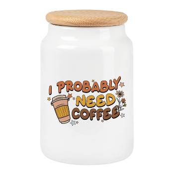 Ich brauche wahrscheinlich Kaffee - Keksdose mit Holzdeckel - Weiß - Vorne
