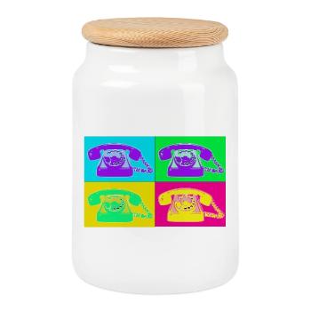 Téléphone Pop Art Quadri Néon - Boîte à biscuits avec couvercle en bois - blanc - Devant