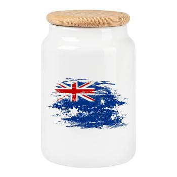Australia flag used - Cookie Jar with Wooden Lid - white - Front