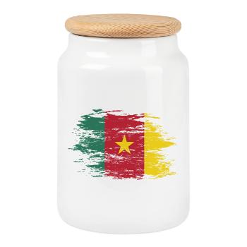 Kamerun Flagge used - Keksdose mit Holzdeckel - Weiß - Vorne