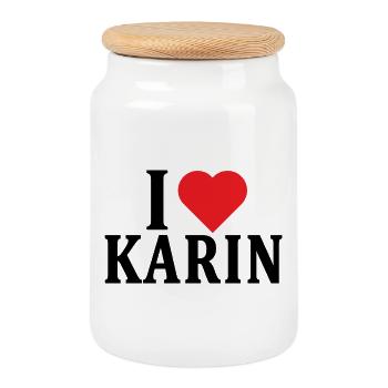 T-Shirt Ich liebe Karin T-Shirt Geschenkidee - Keksdose mit Holzdeckel - Weiß - Vorne