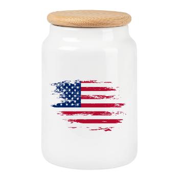 USA Flagge used - Keksdose mit Holzdeckel - Weiß - Vorne