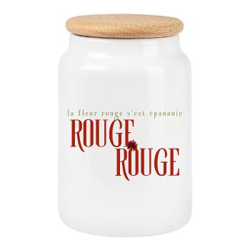 Rouge Fleur Bloom Typography - Cookie Jar with Wooden Lid - white - Front