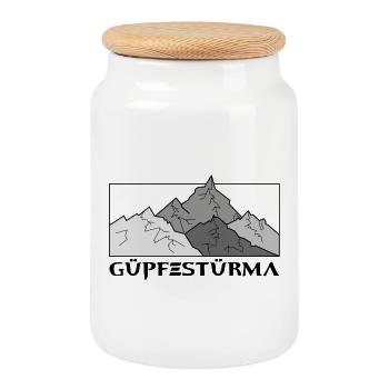 Güpfestürma - Summit climber, Austria Dialect - Cookie Jar with Wooden Lid - white - Front