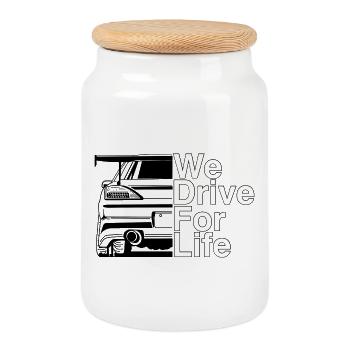 We drive for life Car Motive - Cookie Jar with Wooden Lid - white - Front