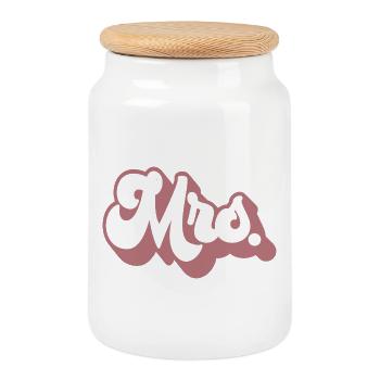 Mme Matching Couple Fiançailles Mariage Lune de miel - Boîte à biscuits avec couvercle en bois - blanc - Devant
