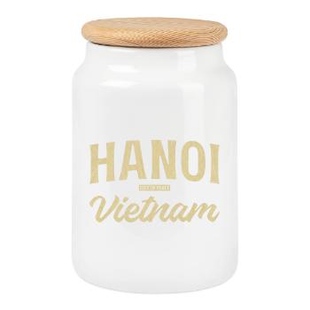 Hanoï, Vietnam, Ville de la Paix Vintage - Boîte à biscuits avec couvercle en bois - blanc - Devant