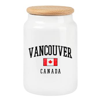 Vancouver, drapeau canadien - Boîte à biscuits avec couvercle en bois - blanc - Devant